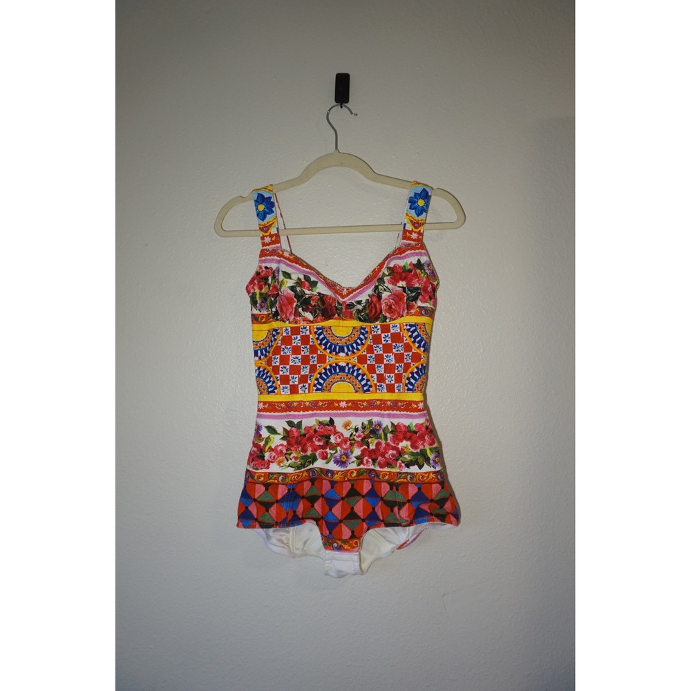 Dolce & Gabbana corset One Piece Swimsuit Carretto Floral Print Designer SZ 40